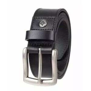 NEW Columbia Men's XL Size 40-42 Black Leather Belt Silver Buckle